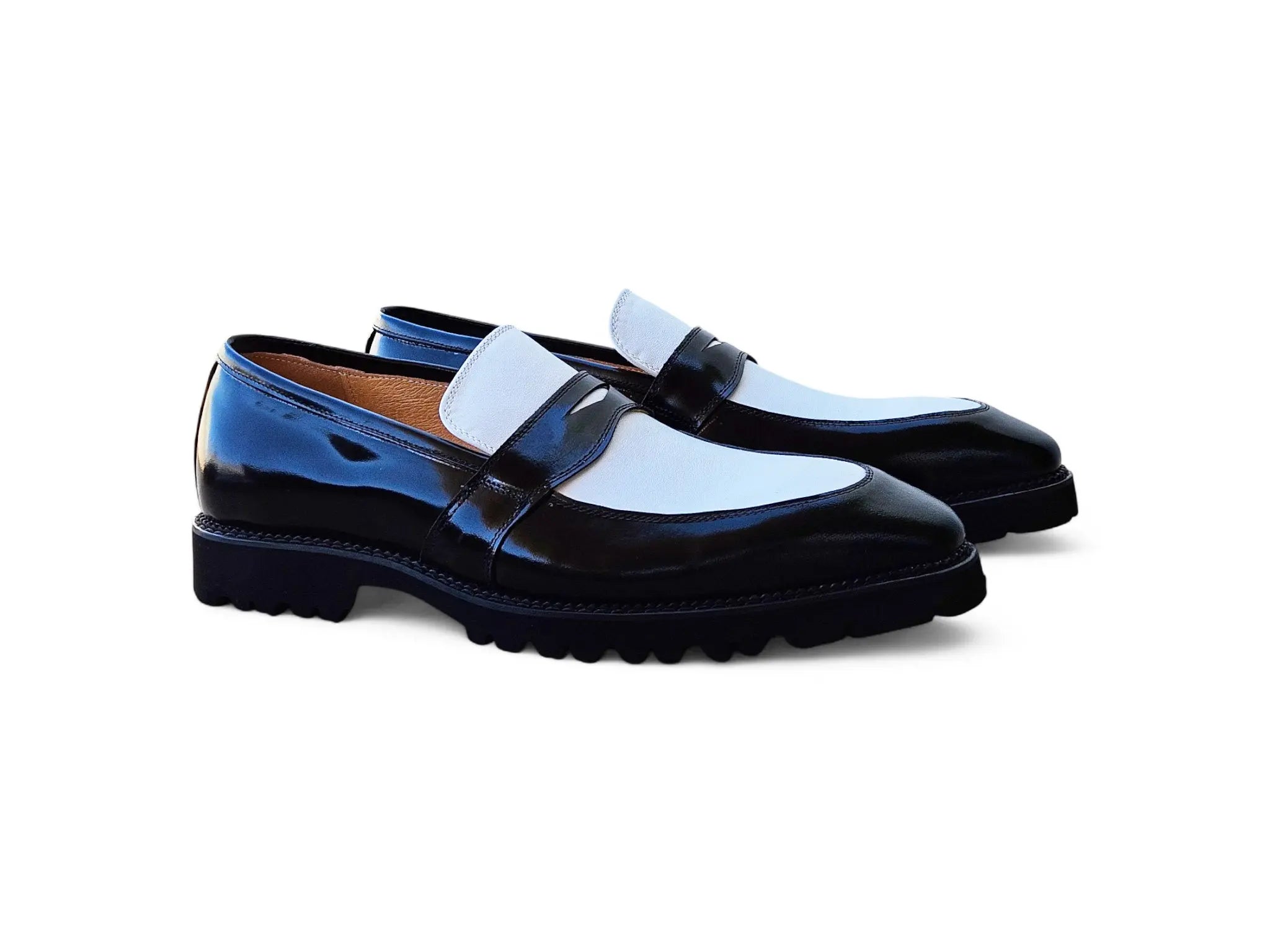 Two Tone Patent Leather Penny Loafer Carrucci
