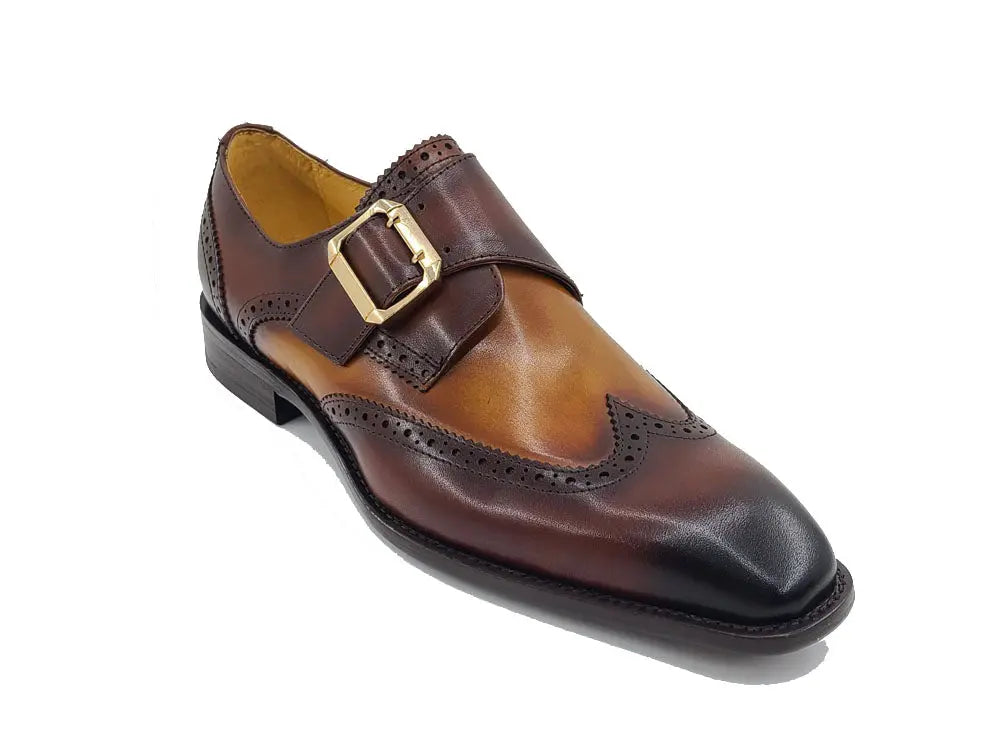 Two Tone Wingtip Monk Strap Carrucci