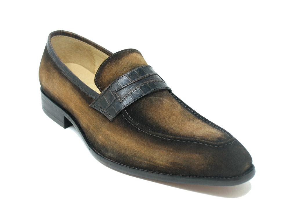 Suede Penny Loafer w/ Leather Trim