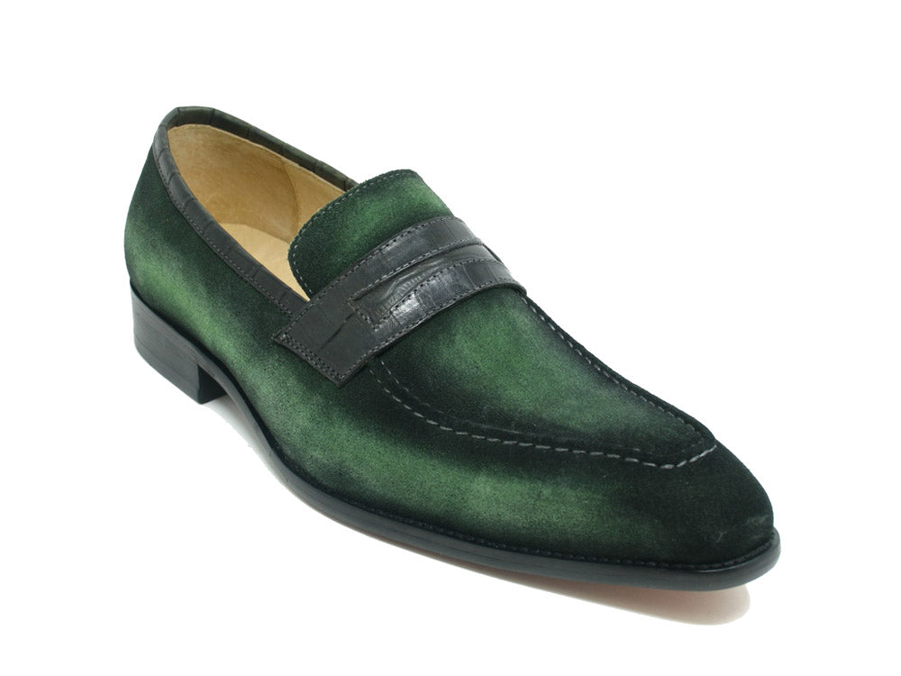 Suede Penny Loafer w/ Leather Trim