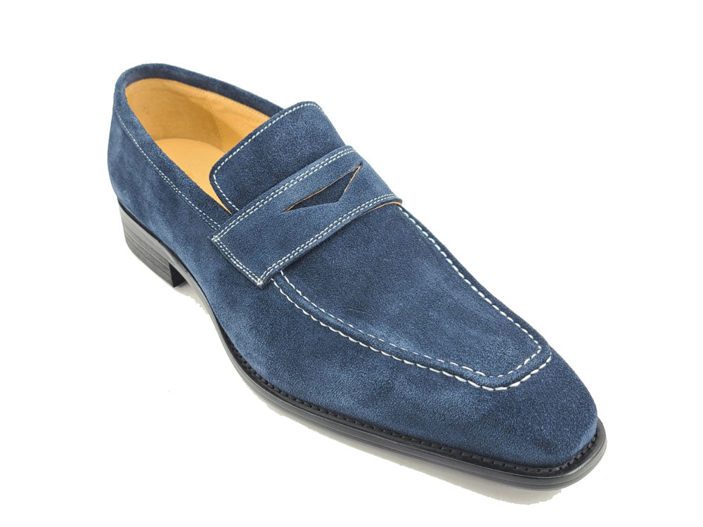 Suede Penny Loafer with contrast color stitching