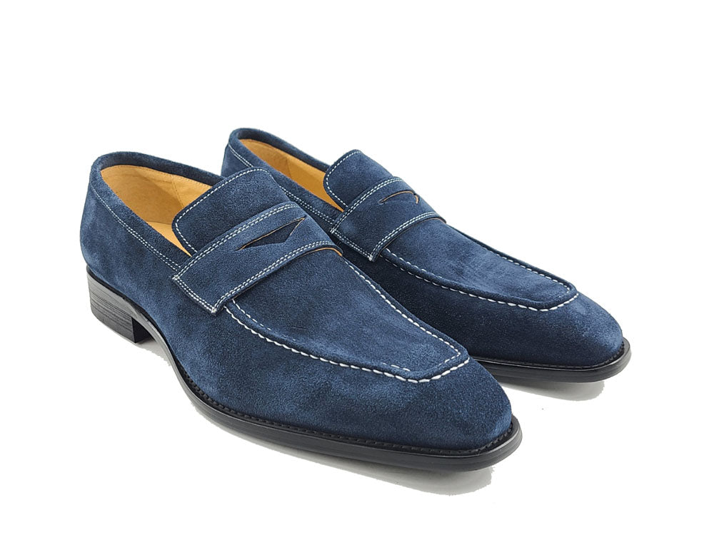 Suede Penny Loafer with contrast color stitching